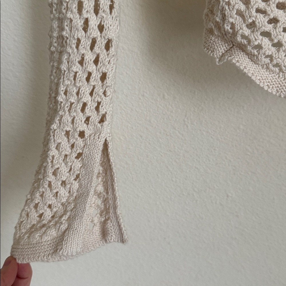American Eagle Outfitters Open-Knit Tie-Front Cardigan in Beige S - Picture 3 of 8